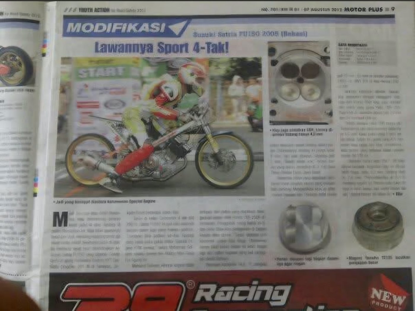 Motor Plus magazine clipping, 2012, Suzuki Satria FU150 feature